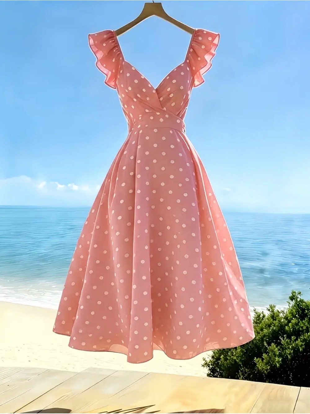 Chic Polka Dot Flutter Sleeve Pink Dress Size XL New Boutique